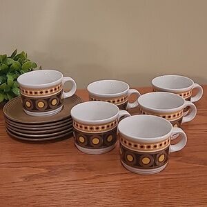 PATIO IRONSTONE WARE BY MYOTT Set of 6 Mid Century Modern Cups and Saucers